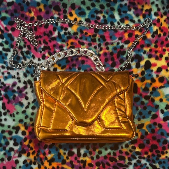 Metallic Orange Quilted Chain Shoulder Bag - Picture 1 of 2